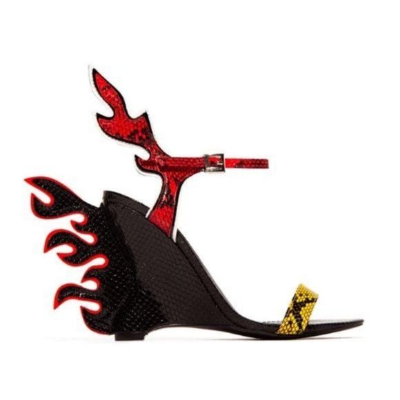 Wedge Sandals with Flame Accent in Black Snake - Picture 1 of 7